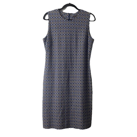J. McLAUGHLIN Devon Geometric Sheath Dress Blue Tan Geometric Career Stretch - Picture 1 of 8